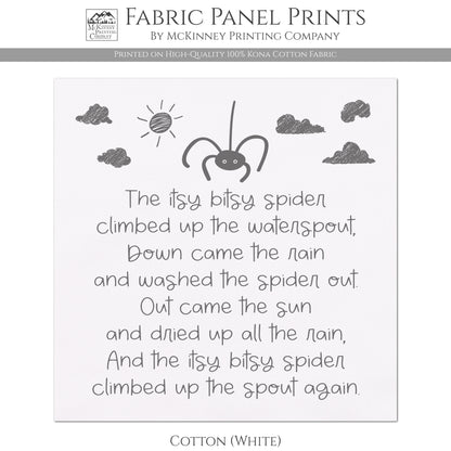 Itsy Bitsy Spider - Baby Fabric Panels, Nursery Rhyme, Wall Art, Decor, Cotton, Quilt Block, Baby Blanket, Infant, Sewing, Quilting