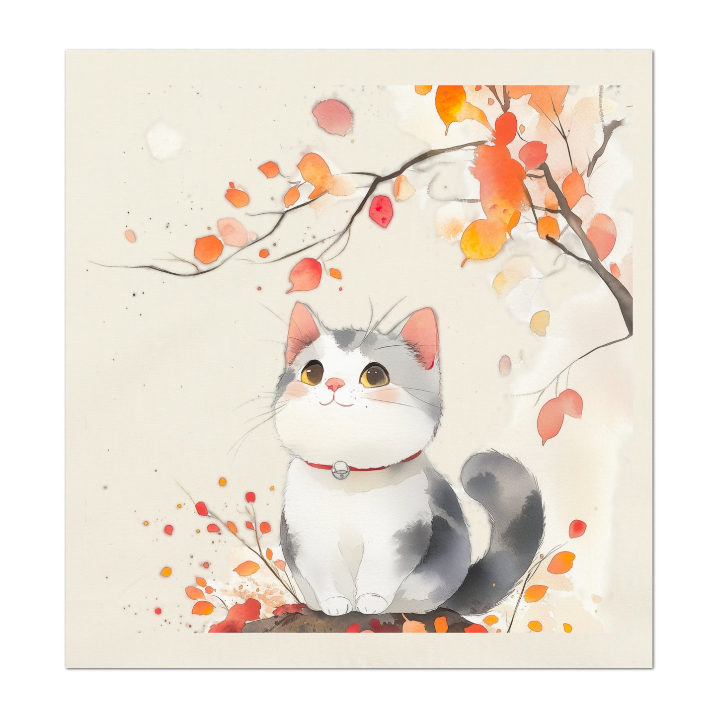 Japanese Cat Fabric - Baby Fabric Panels, Nursery, Animal, Large Print Fabric, Block Print, Cotton, Quilting, Quilt