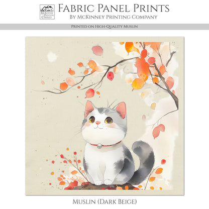 Japanese Cat Fabric - Baby Fabric Panels, Nursery, Animal, Large Print Fabric, Block Print, Cotton, Quilting, Quilt