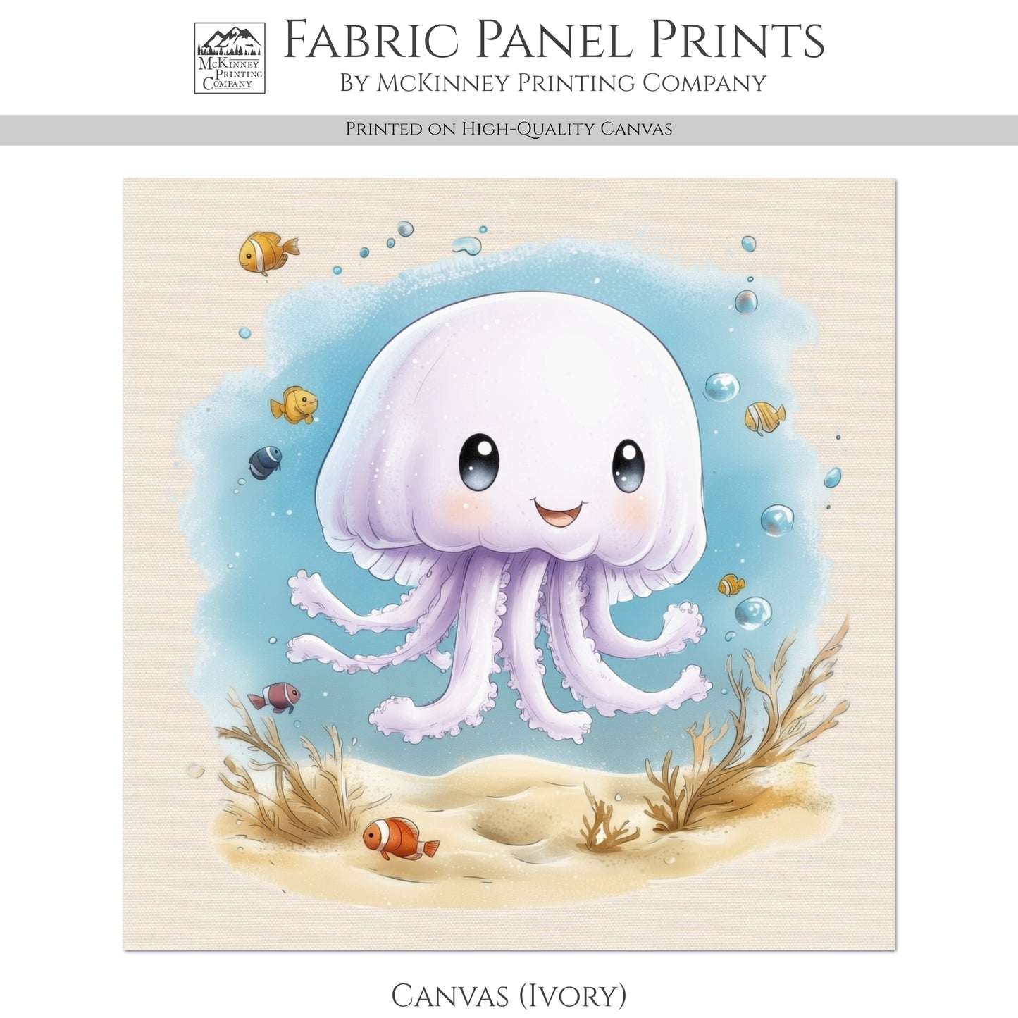 Baby Fabric Panels - Jellyfish, Sea, Ocean, Boy, Blanket, Nursery Décor, Quilt Block, Cotton, Quilting