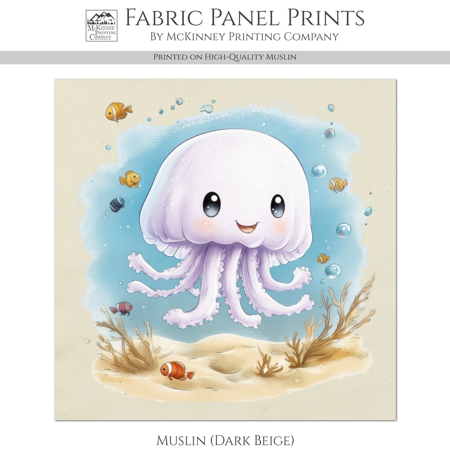 Baby Fabric Panels - Jellyfish, Sea, Ocean, Boy, Blanket, Nursery Décor, Quilt Block, Cotton, Quilting