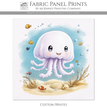 Baby Fabric Panels - Jellyfish, Sea, Ocean, Boy, Blanket, Nursery Décor, Quilt Block, Cotton, Quilting