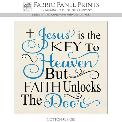 Christian Fabric - Jesus is the Key, Religious, Bible, Large Print Fabric, Panel, Block, Cotton, Quilting, Quilt