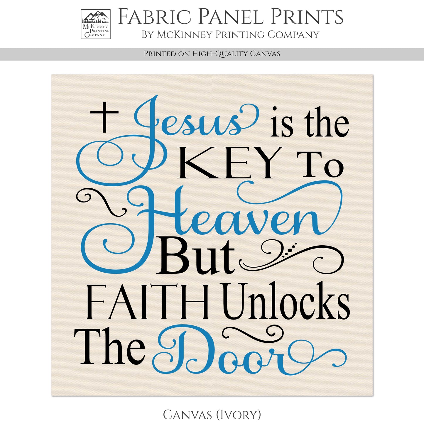 Christian Fabric - Jesus is the Key, Religious, Bible, Large Print Fabric, Panel, Block, Cotton, Quilting, Quilt
