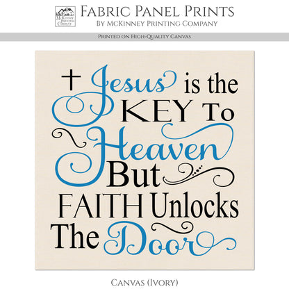 Christian Fabric - Jesus is the Key, Religious, Bible, Large Print Fabric, Panel, Block, Cotton, Quilting, Quilt