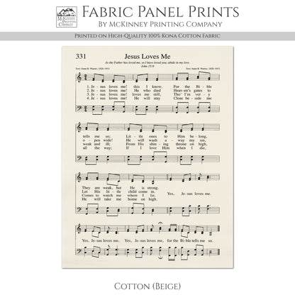 Jesus Loves Me - Christian Fabric, Religious, Hymn Wall Art, Vintage Sheet Music, Choral, Piano, Quilting, Quilt, Cotton, Sewing, Cotton