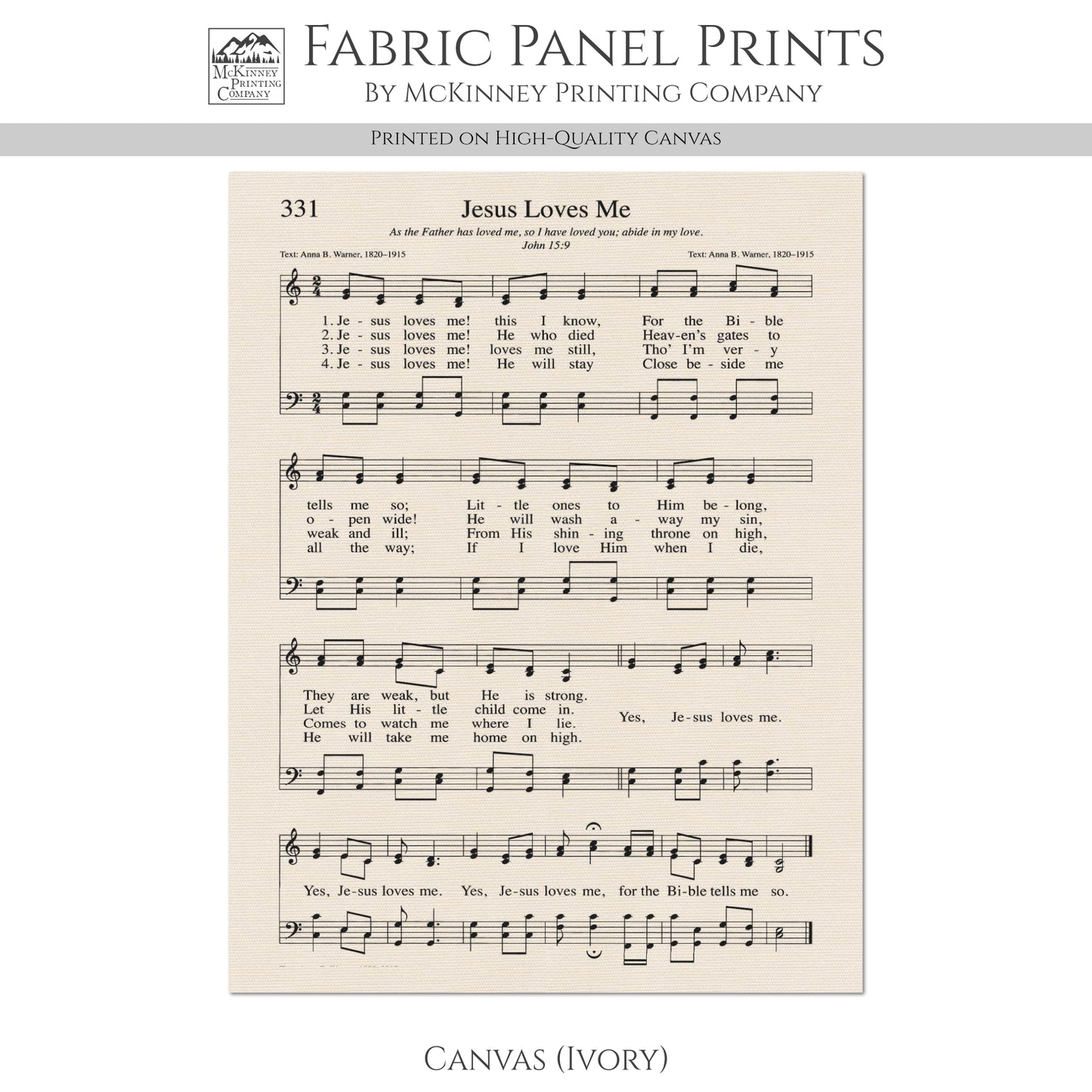 Jesus Loves Me - Christian Fabric, Religious, Hymn Wall Art, Vintage Sheet Music, Choral, Piano, Quilting, Quilt, Cotton, Sewing, Cotton