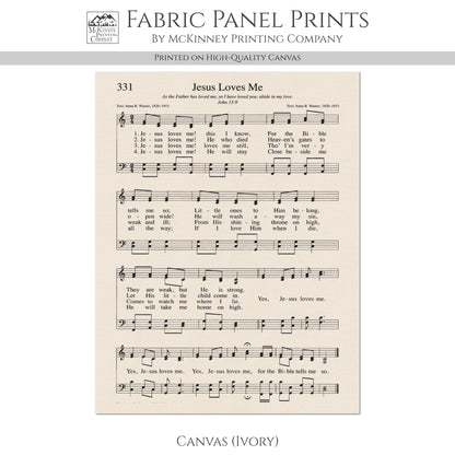 Jesus Loves Me - Christian Fabric, Religious, Hymn Wall Art, Vintage Sheet Music, Choral, Piano, Quilting, Quilt, Cotton, Sewing, Cotton