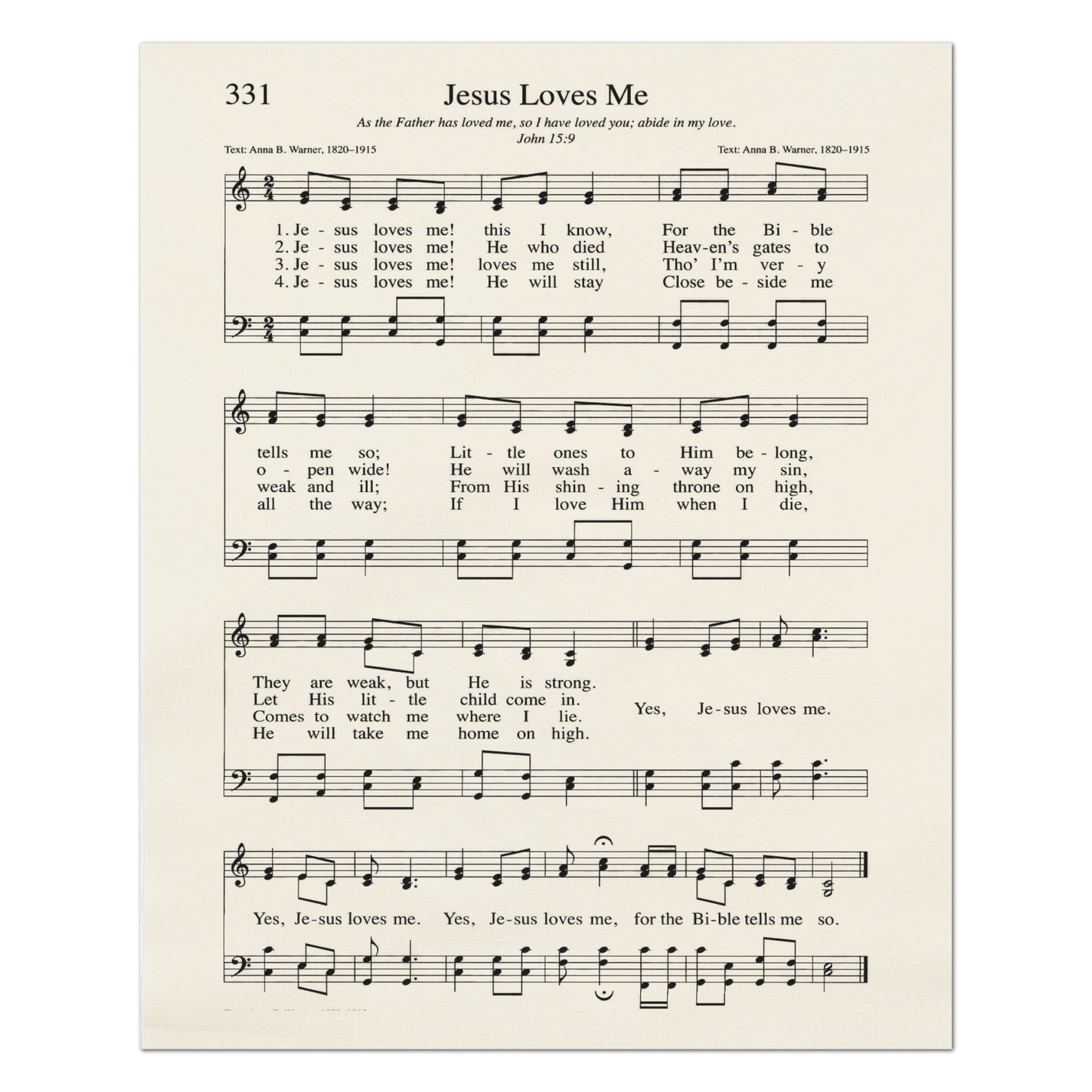 Jesus Loves Me - Christian Fabric, Religious, Hymn Wall Art, Vintage Sheet Music, Choral, Piano, Quilting, Quilt, Cotton, Sewing, Cotton