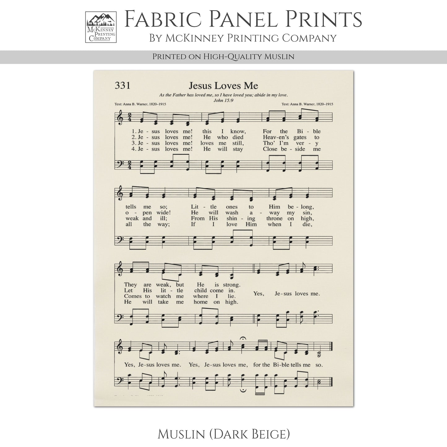 Jesus Loves Me - Christian Fabric, Religious, Hymn Wall Art, Vintage Sheet Music, Choral, Piano, Quilting, Quilt, Cotton, Sewing, Cotton