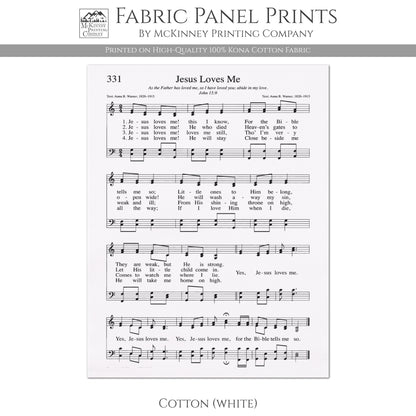 Jesus Loves Me - Christian Fabric, Religious, Hymn Wall Art, Vintage Sheet Music, Choral, Piano, Quilting, Quilt, Cotton, Sewing, Cotton