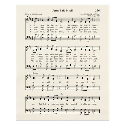 Jesus Paid It All - Christian Fabric, Religious, Hymn Wall Art, Vintage Sheet Music, Choral, Piano, Quilting, Quilt, Cotton, Sewing, Cotton