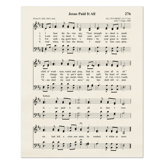 Jesus Paid It All - Christian Fabric, Religious, Hymn Wall Art, Vintage Sheet Music, Choral, Piano, Quilting, Quilt, Cotton, Sewing, Cotton