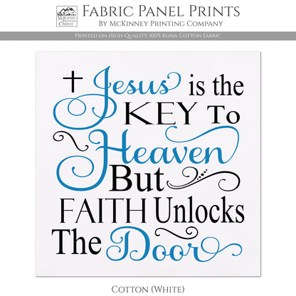 Christian Fabric - Jesus is the Key, Religious, Bible, Large Print Fabric, Panel, Block, Cotton, Quilting, Quilt