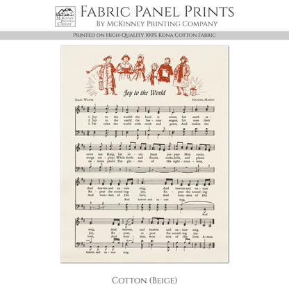 Joy to the World - Christmas Fabric Panel, Christian, Religious, Hymn Wall Art, Vintage Sheet Music, Quilting, Quilt, Cotton, Sewing, Cotton