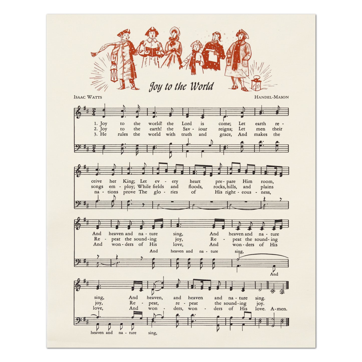 Joy to the World - Christmas Fabric Panel, Christian, Religious, Hymn Wall Art, Vintage Sheet Music, Quilting, Quilt, Cotton, Sewing, Cotton
