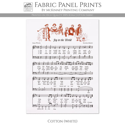 Joy to the World - Christmas Fabric Panel, Christian, Religious, Hymn Wall Art, Vintage Sheet Music, Quilting, Quilt, Cotton, Sewing, Cotton