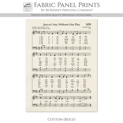 Just As I Am, Without One Plea - Christian Fabric, Religious, Hymn Wall Art, Vintage Sheet Music, Quilting, Quilt, Cotton, Sewing, Cotton