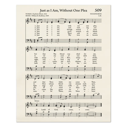 Just As I Am, Without One Plea - Christian Fabric, Religious, Hymn Wall Art, Vintage Sheet Music, Quilting, Quilt, Cotton, Sewing, Cotton