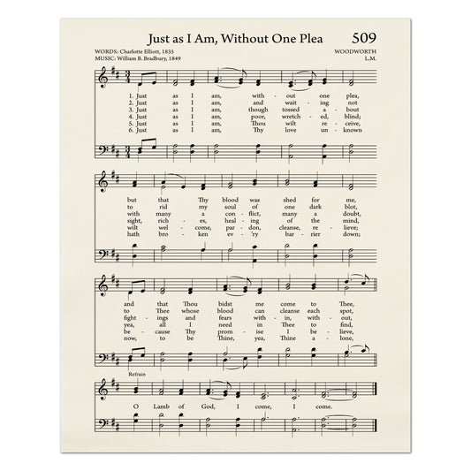 Just As I Am, Without One Plea - Christian Fabric, Religious, Hymn Wall Art, Vintage Sheet Music, Quilting, Quilt, Cotton, Sewing, Cotton