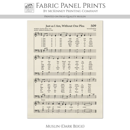 Just As I Am, Without One Plea - Christian Fabric, Religious, Hymn Wall Art, Vintage Sheet Music, Quilting, Quilt, Cotton, Sewing, Cotton