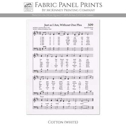 Just As I Am, Without One Plea - Christian Fabric, Religious, Hymn Wall Art, Vintage Sheet Music, Quilting, Quilt, Cotton, Sewing, Cotton