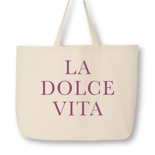 La Dolce Vita - Large Canvas Tote Bag, Italian Sayings, The Sweet Life, Canvas Tote Bag with Zipper, Aesthetic Tote Bag