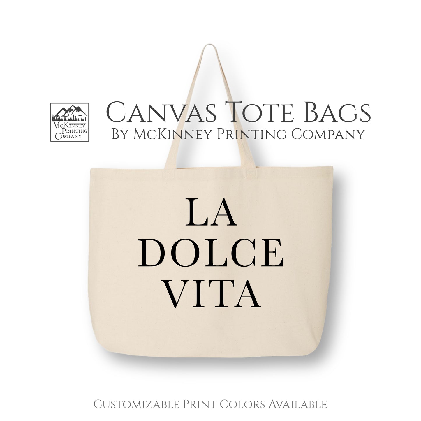 La Dolce Vita - Large Canvas Tote Bag, Italian Sayings, The Sweet Life, Canvas Tote Bag with Zipper, Aesthetic Tote Bag