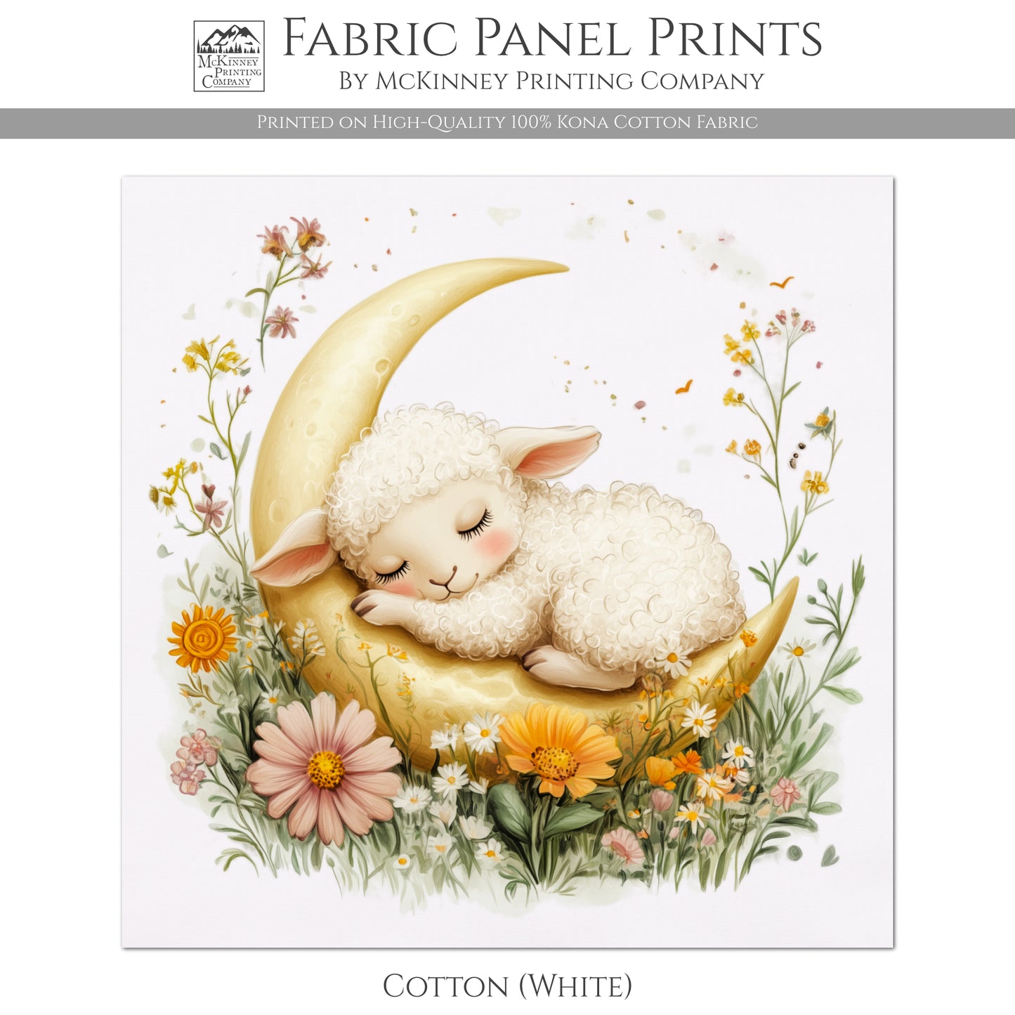 Sheep Fabric - Baby Fabric Panels, Animal, Lamb, Canvas, Shower Gift, Nursery Décor, Quilt Block, Wall Art, Cotton, Quilting