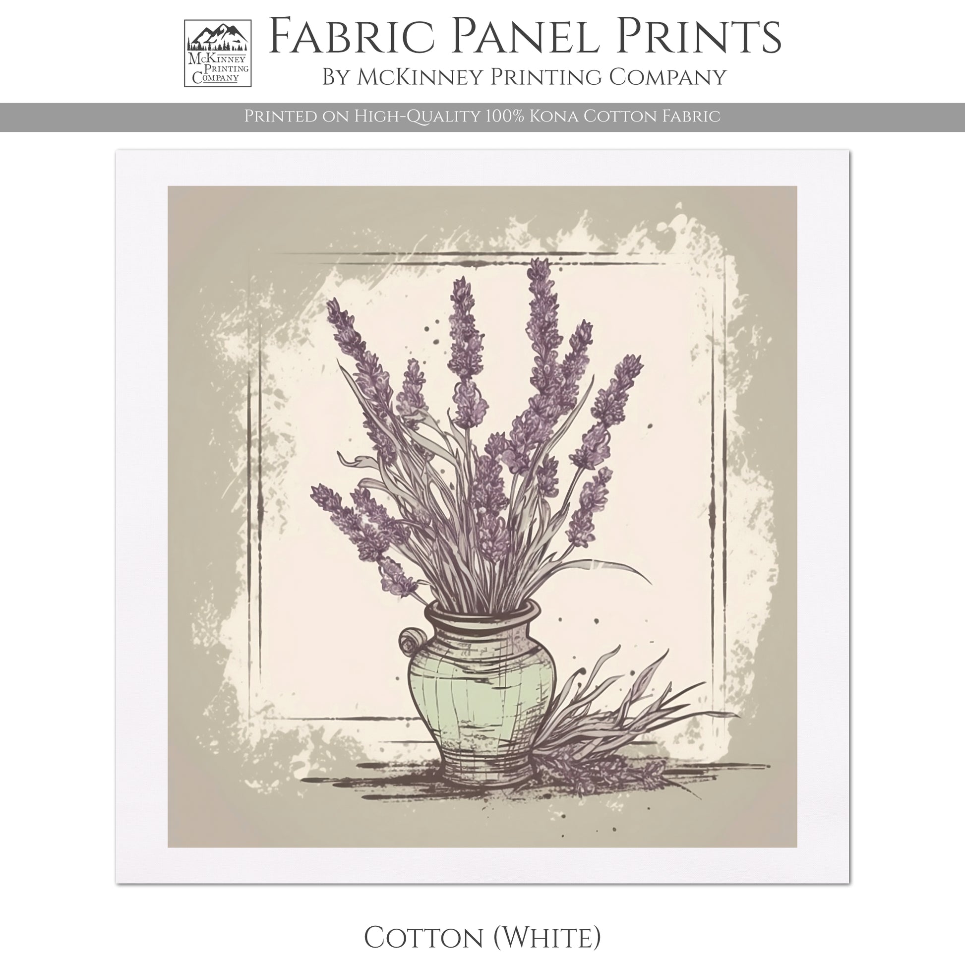 Lavender Fabric, Plant, French Country, Farmhouse - Kona Cotton Fabric, White