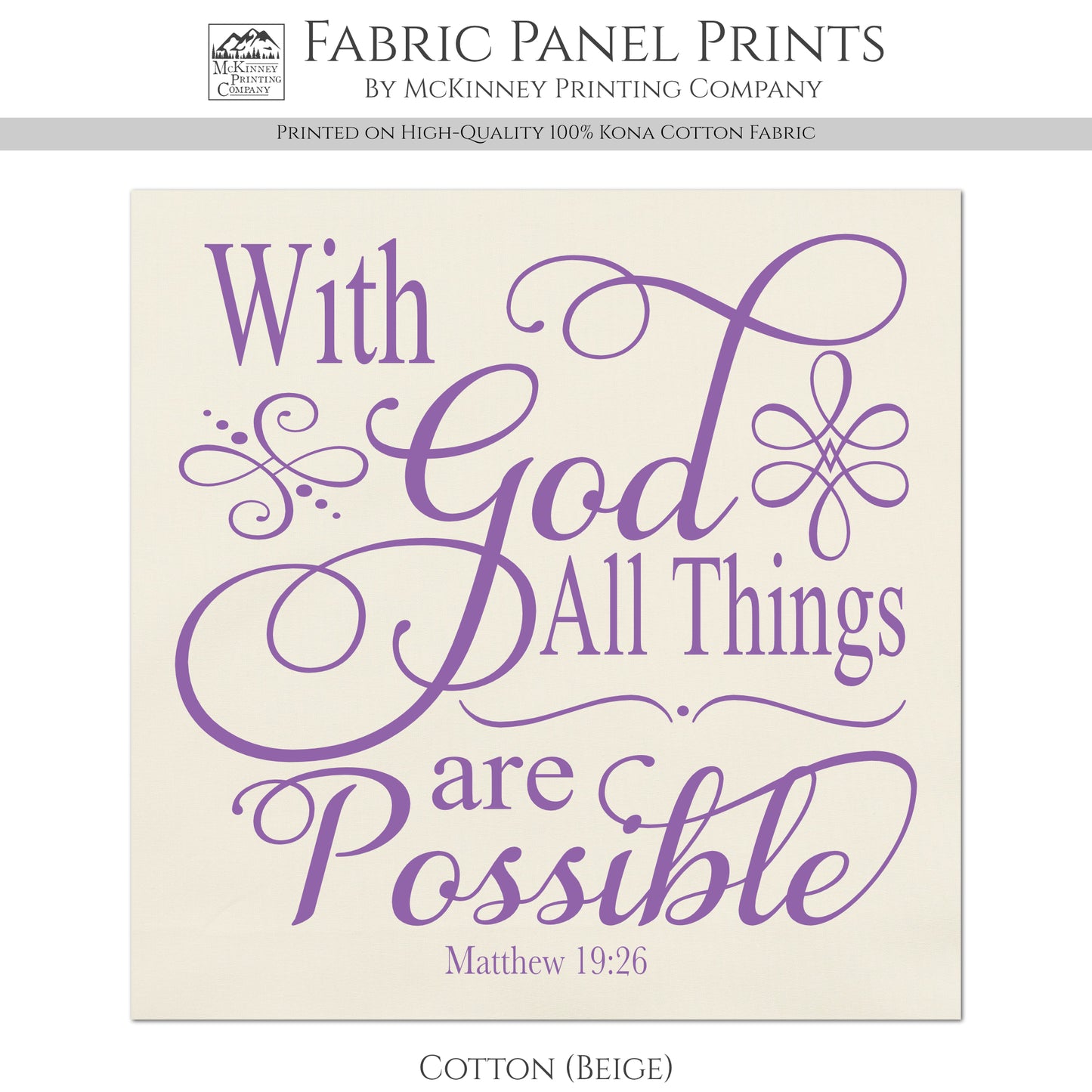 With God All Things Are Possible - Christian Fabric, Matthew 19:26, Wall Art, Quilt Block, Cotton, Quilting, Christian, Religious