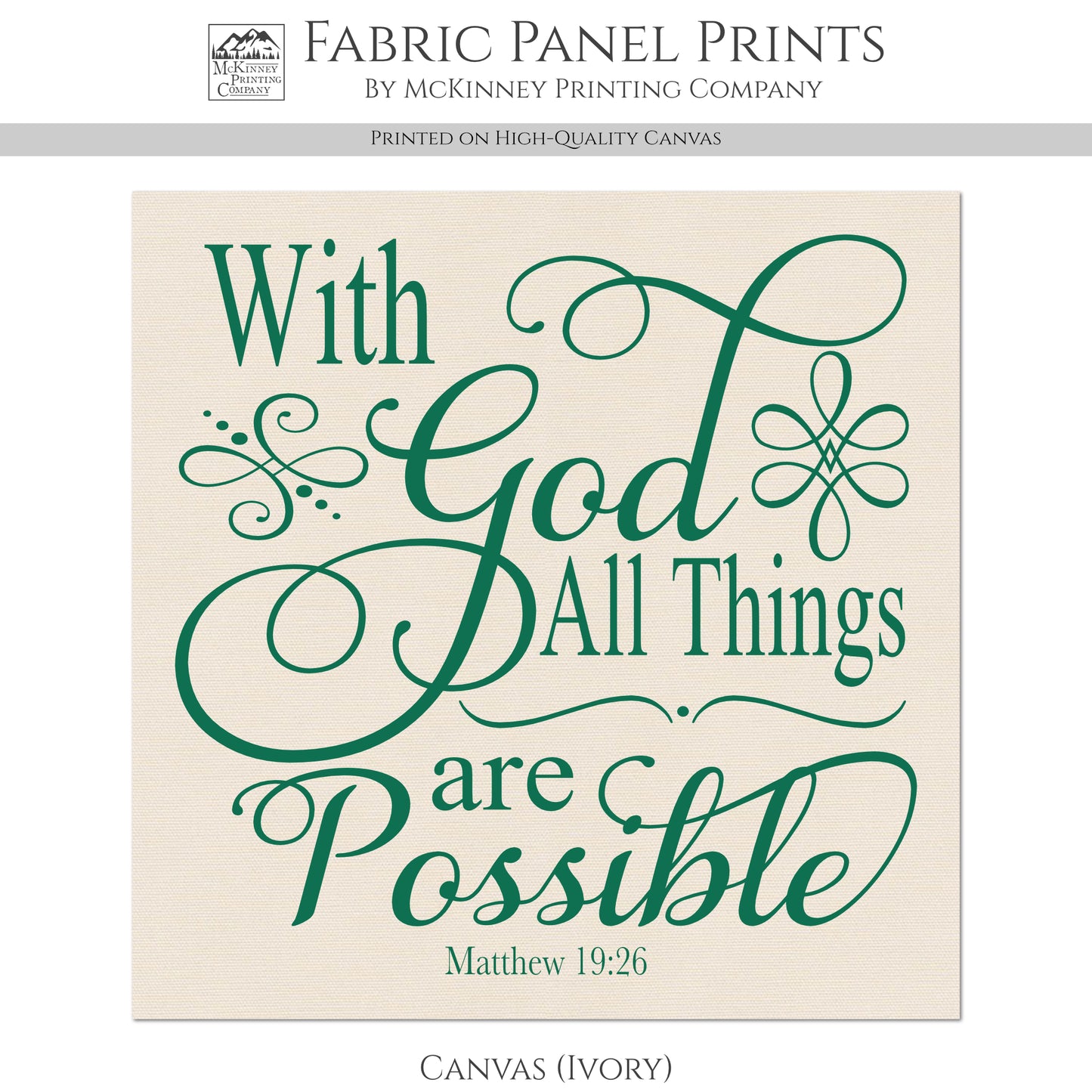 With God All Things Are Possible - Christian Fabric, Matthew 19:26, Wall Art, Quilt Block, Cotton, Quilting, Christian, Religious