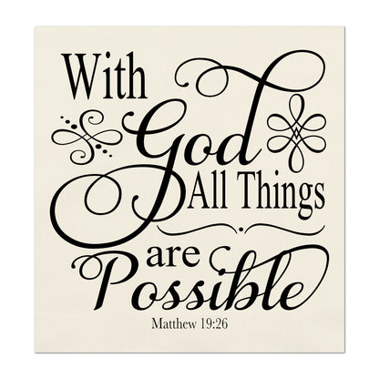 With God All Things Are Possible - Christian Fabric, Matthew 19:26, Wall Art, Quilt Block, Cotton, Quilting, Christian, Religious