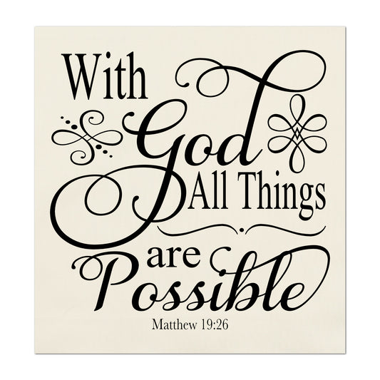 With God All Things Are Possible - Christian Fabric, Matthew 19:26, Wall Art, Quilt Block, Cotton, Quilting, Christian, Religious