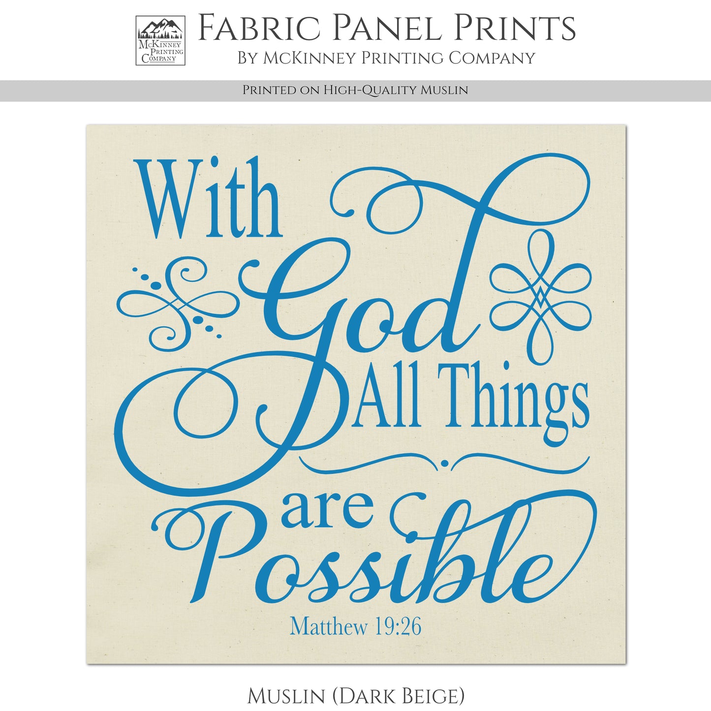 With God All Things Are Possible - Christian Fabric, Matthew 19:26, Wall Art, Quilt Block, Cotton, Quilting, Christian, Religious