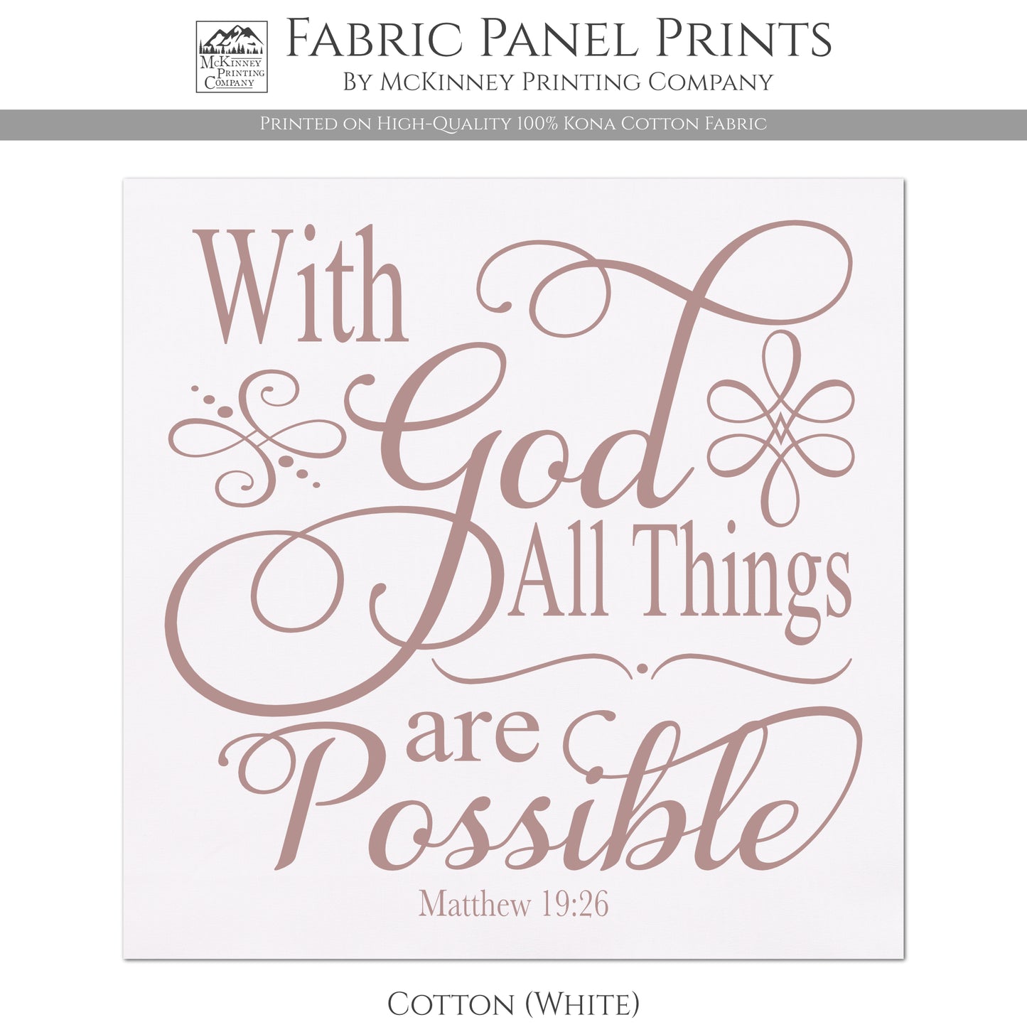 With God All Things Are Possible - Christian Fabric, Matthew 19:26, Wall Art, Quilt Block, Cotton, Quilting, Christian, Religious