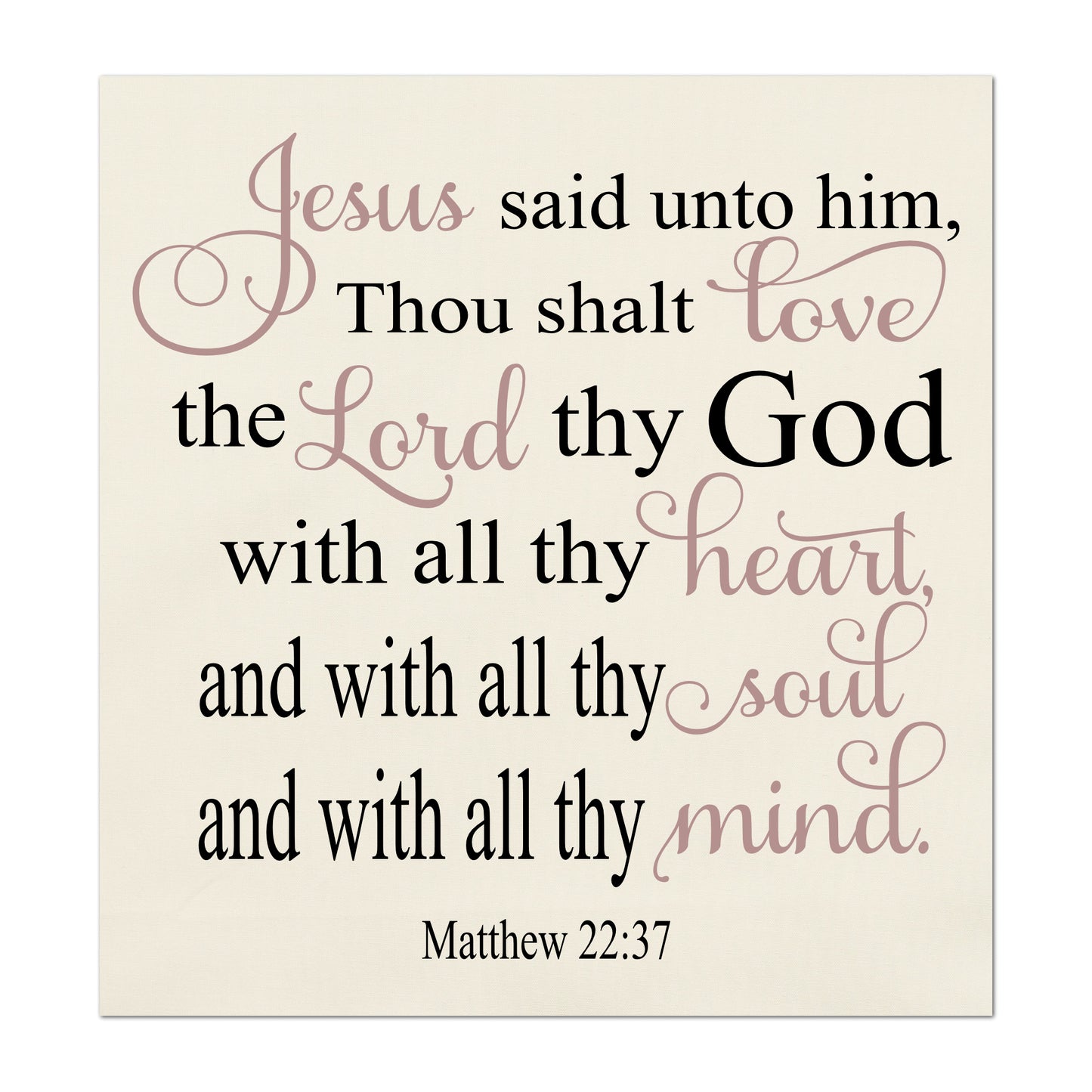 Christian Fabric - Love The Lord, Heart, Soul, Mind, Matthew 22 37, Bible Verse, Large Print Fabric, Panel, Block, Cotton, Quilting, Quilt
