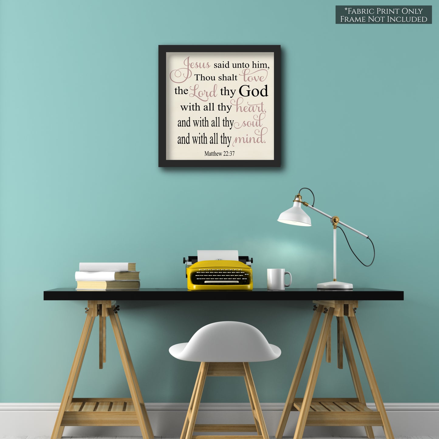 Christian Fabric - Love The Lord, Heart, Soul, Mind, Matthew 22 37, Bible Verse, Large Print Fabric, Panel, Block, Cotton, Quilting, Quilt