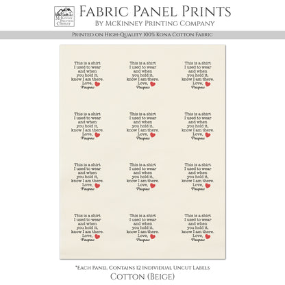 Memory Pillow - Fabric Panel, Keepsake, Memorial, Patch, Shirt, Quilt, Custom, Personalized, Small Tag, Print