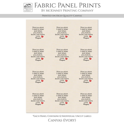 Memory Pillow - Fabric Panel, Keepsake, Memorial, Patch, Shirt, Quilt, Custom, Personalized, Small Tag, Print