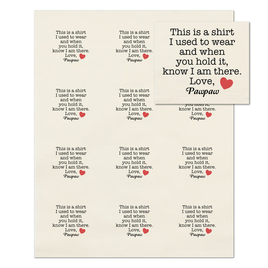 Memory Pillow - Fabric Panel, Keepsake, Memorial, Patch, Shirt, Quilt, Custom, Personalized, Small Tag, Print