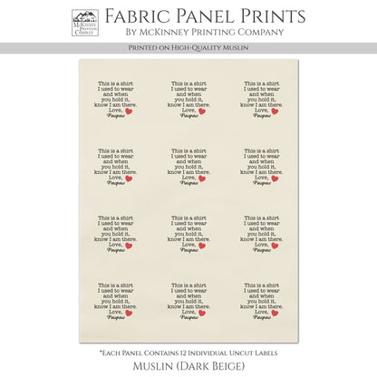 Memory Pillow - Fabric Panel, Keepsake, Memorial, Patch, Shirt, Quilt, Custom, Personalized, Small Tag, Print