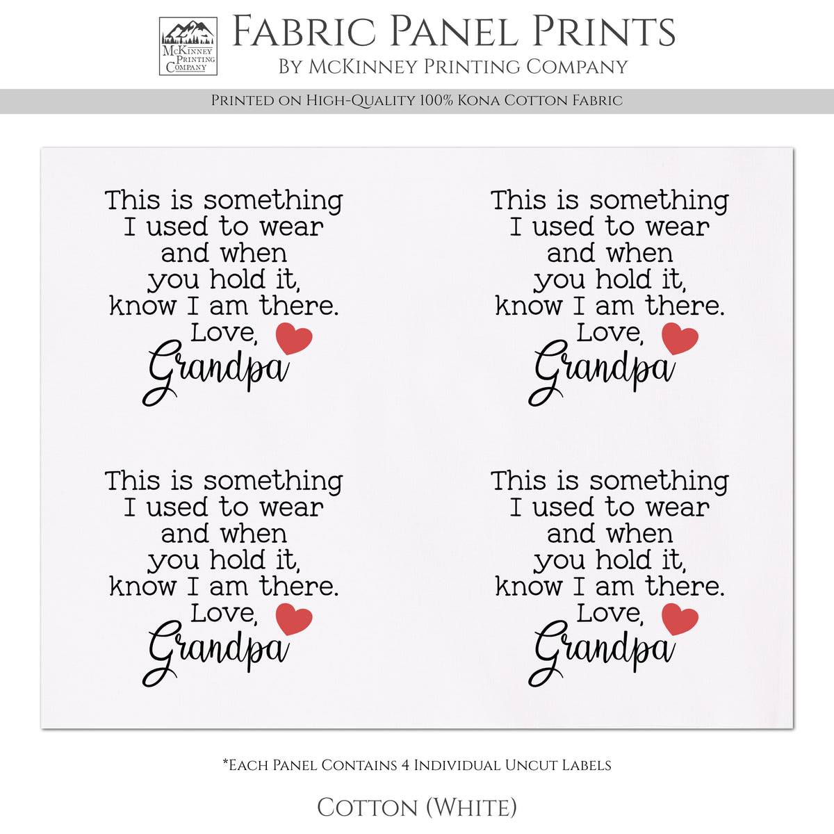 Memory Pillow - Fabric Panel, Patch, TShirt, Quilt, Custom, Clothing, Label, Tag, Personalized, Memorial