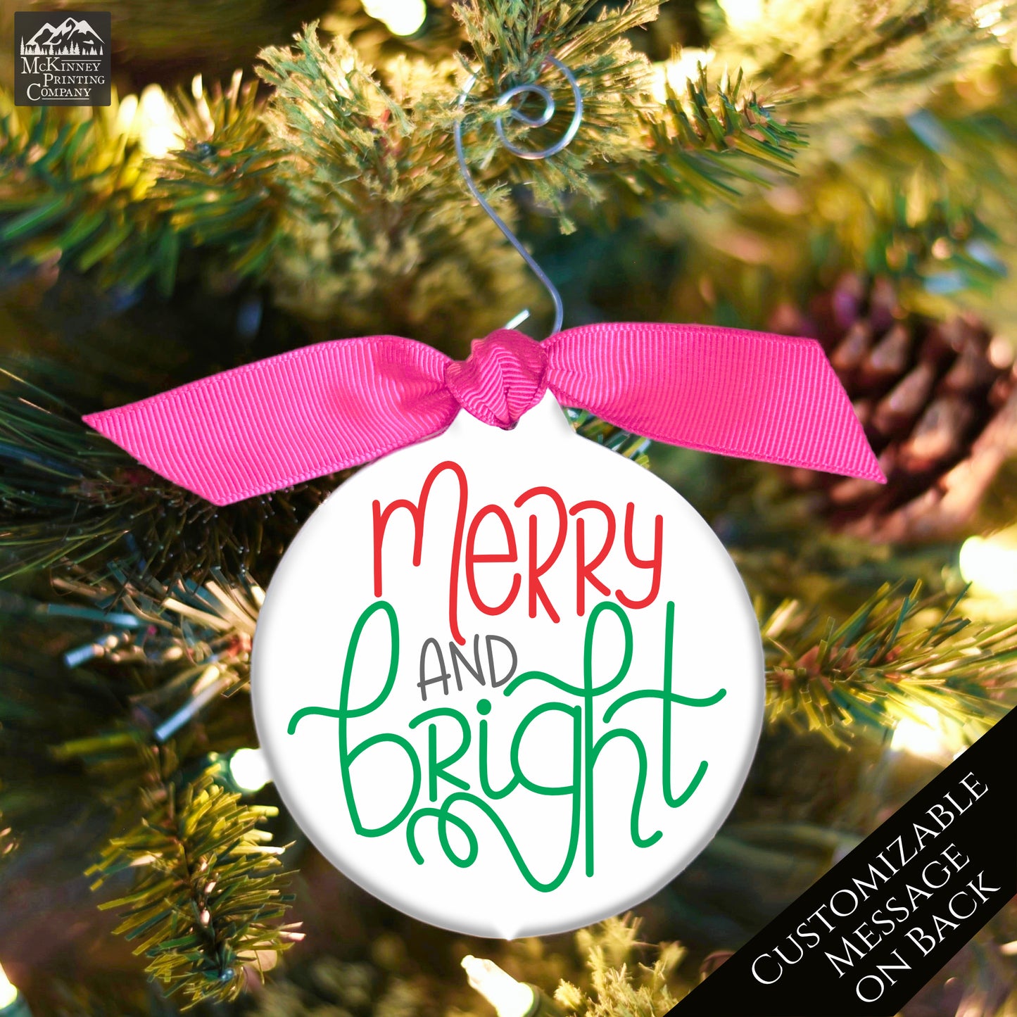 Merry and Bright - Christmas Ornament, Custom, Personalized, Bauble