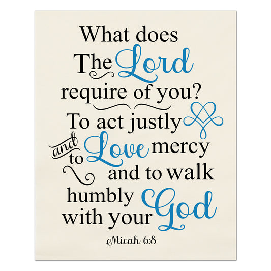 Micah 6:8 - Christian Fabric, Walk Humbly, Love, Wall Art, Print, Block, Cotton, Quilting, Quilt, Sewing