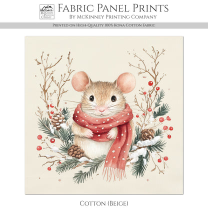 Christmas Mouse - Christmas Fabric Panels, Cotton, Baby Fabric Panels, Animal, Decor, Wall Art, Large Print, Block Print, Cotton, Quilting, Quilt