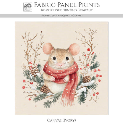 Christmas Mouse - Christmas Fabric Panels, Cotton, Baby Fabric Panels, Animal, Decor, Wall Art, Large Print, Block Print, Cotton, Quilting, Quilt