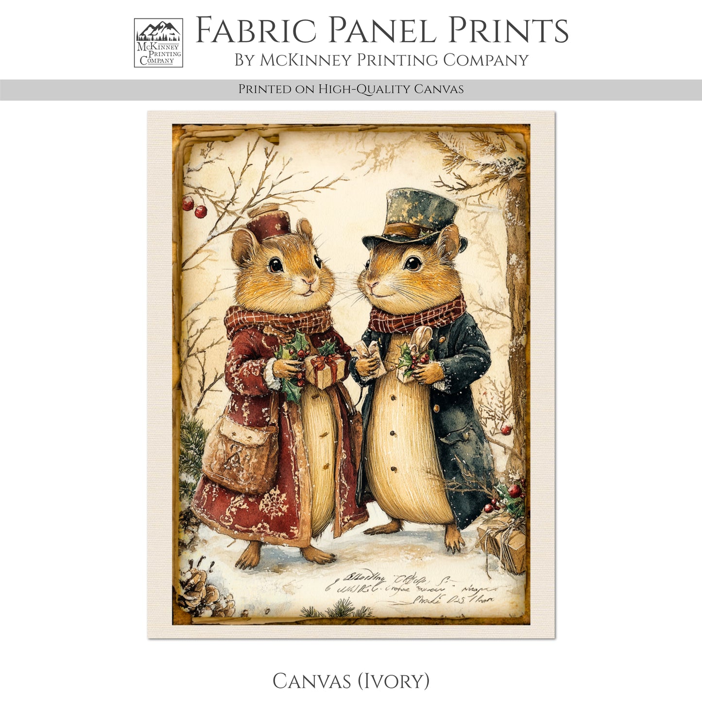 Mouse Fabric - Christmas Fabric Panels, Chipmunk, Décor, Quilt Block, Cotton, Quilting, Christmas Mouse, Wall Art, Holiday