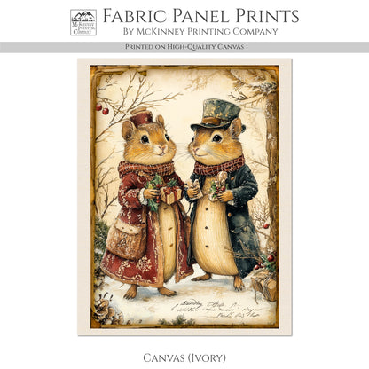 Mouse Fabric - Christmas Fabric Panels, Chipmunk, Décor, Quilt Block, Cotton, Quilting, Christmas Mouse, Wall Art, Holiday
