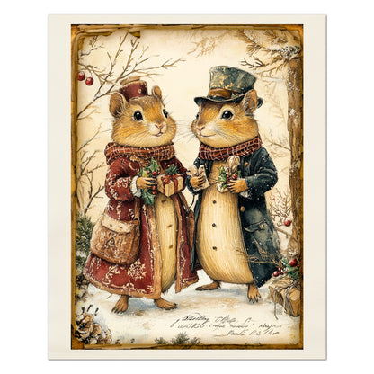 Mouse Fabric - Christmas Fabric Panels, Chipmunk, Décor, Quilt Block, Cotton, Quilting, Christmas Mouse, Wall Art, Holiday